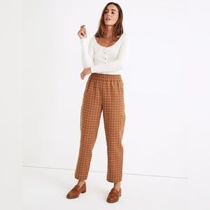NWT MADEWELL Waffleback Pull-On High-Rise Tapered Pants in Windowpane/ WARM HICK